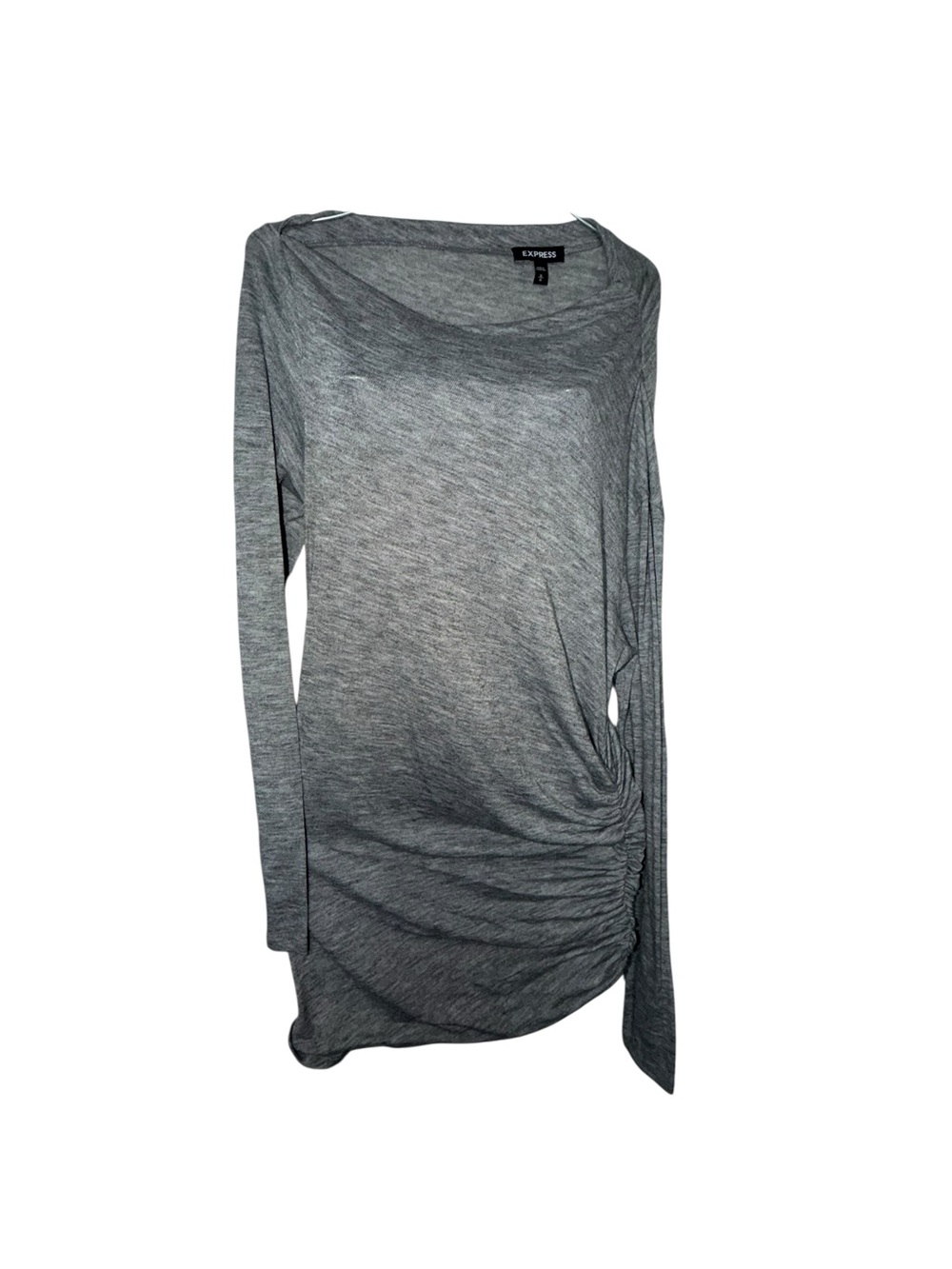 Express Gray Ruched Long Sleeve Tee